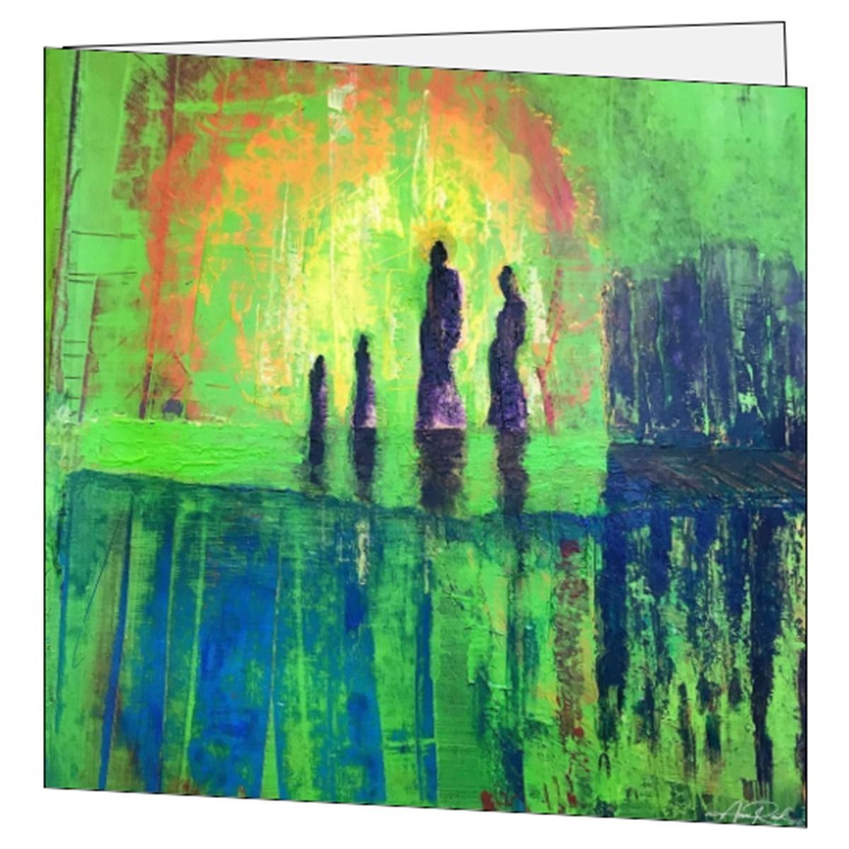 Land of the Rising Sun green abstract art card by Anne Reid Artist