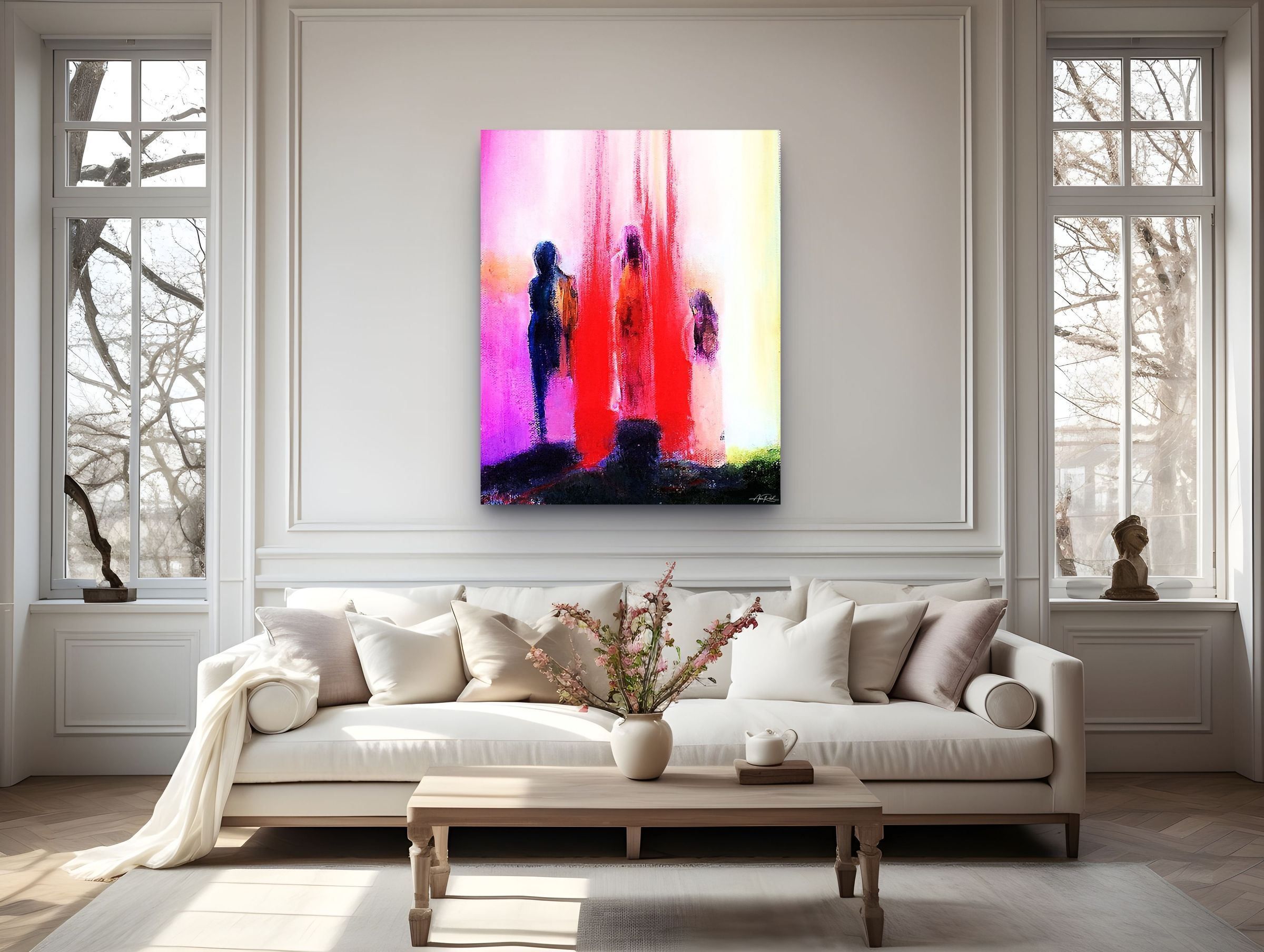 Golgotha 3, fine art print by Anne Reid Artist shown as a 40×50 in canvas print in a living room setting