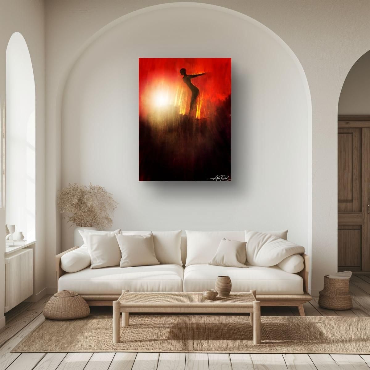 Faith 3, 30x40 metal print by Anne Reid Artist shown in an arched living room setting