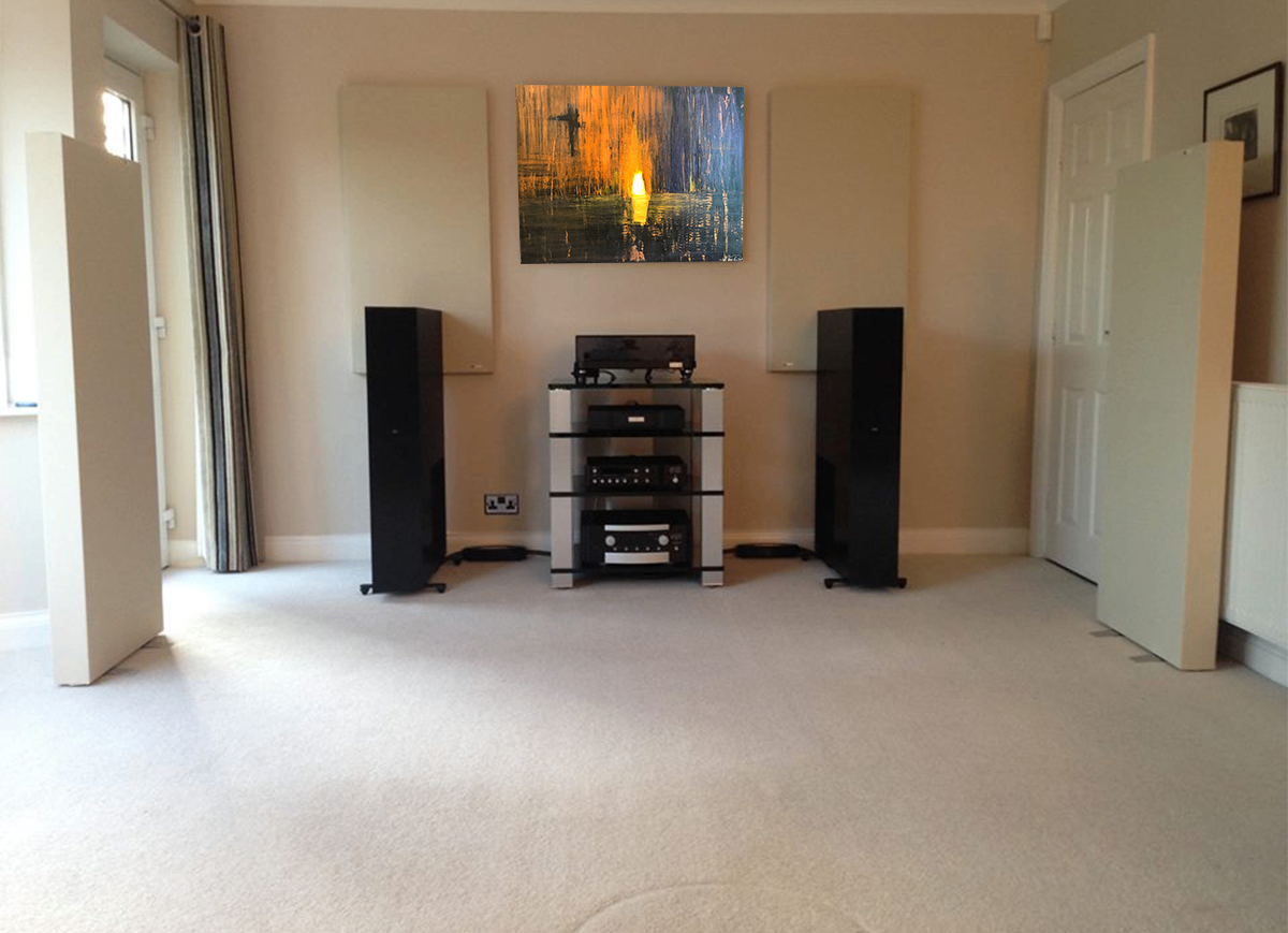 Presence, metal print by Anne Reid Artist shown above audio equipment in a listening room setting