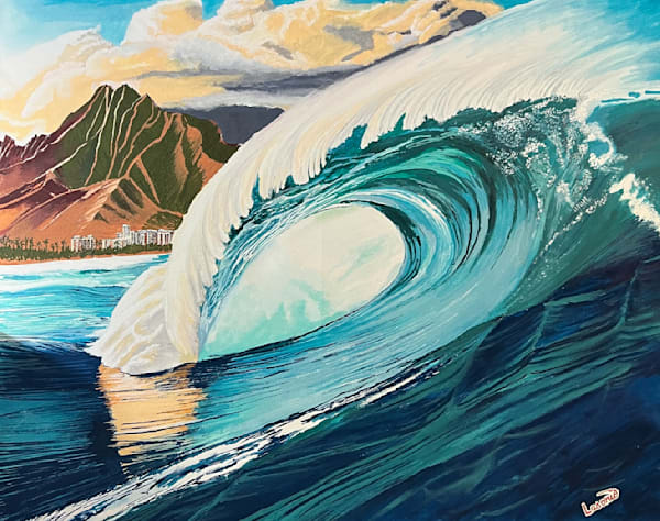 Diamond Head Barrel By Acrylic Marker Artist John Lasonio on 24 x 30 Stretched Canvas