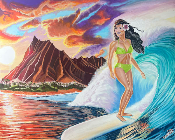 Surfer Girl, Done By John Lasonio With Acrylic Paint Pens On Stretched Canvas