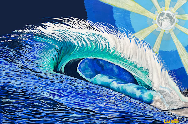 This Is A Surf Art Painting By John Lasonio Called The Beast At Night.