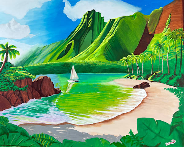 "Experience Paradise: 'The Cove" - A Stunning Hawaiian Sailboat Painting For Your Home"