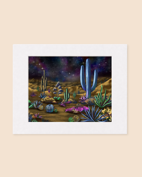 Cosmic Cactus Nightscape | Paintpourium
