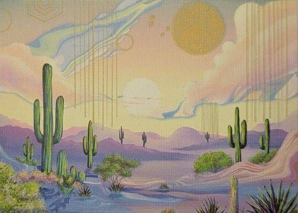 Golden Threads Of Cacti Dreams: Limited Edition Aceo Mini Art Print Art | Paintpourium