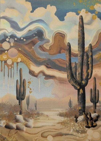 Cacti Cloud Waltz: Limited Edition Aceo Mini Art Print Art | Paintpourium