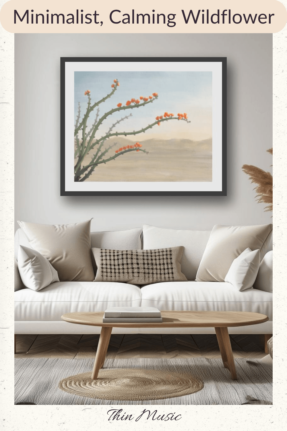 Thin Music displayed as a wall art print hanging on the wall of a living room.