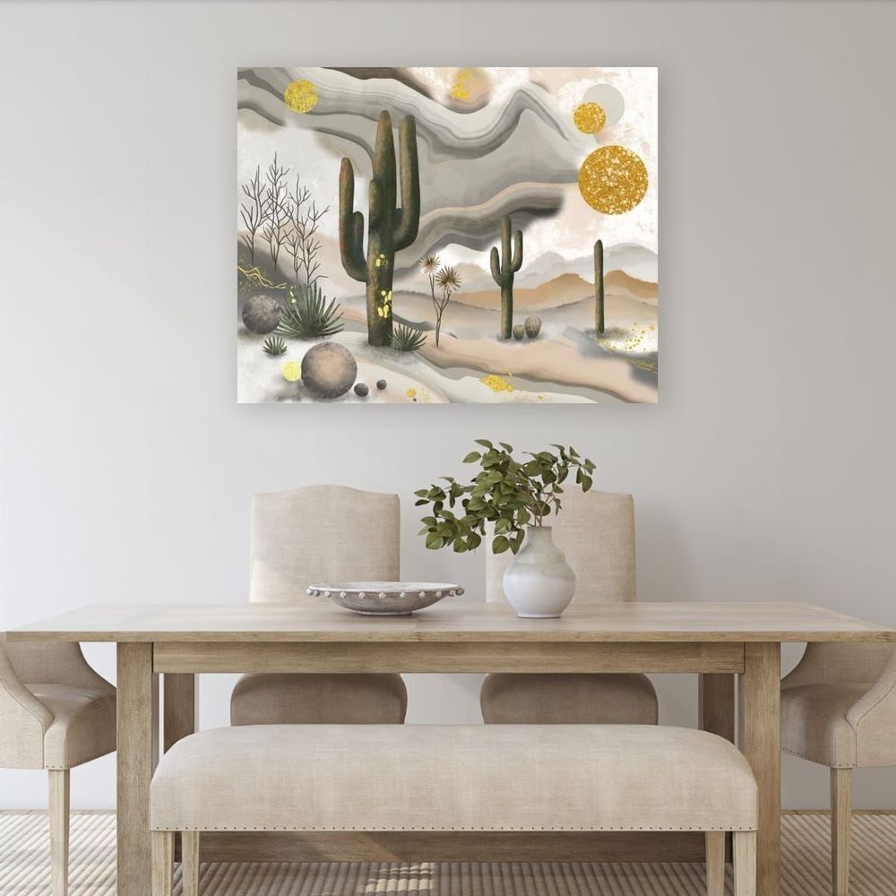 Mesa Melt depicted hanging on a wall above a dining room table.