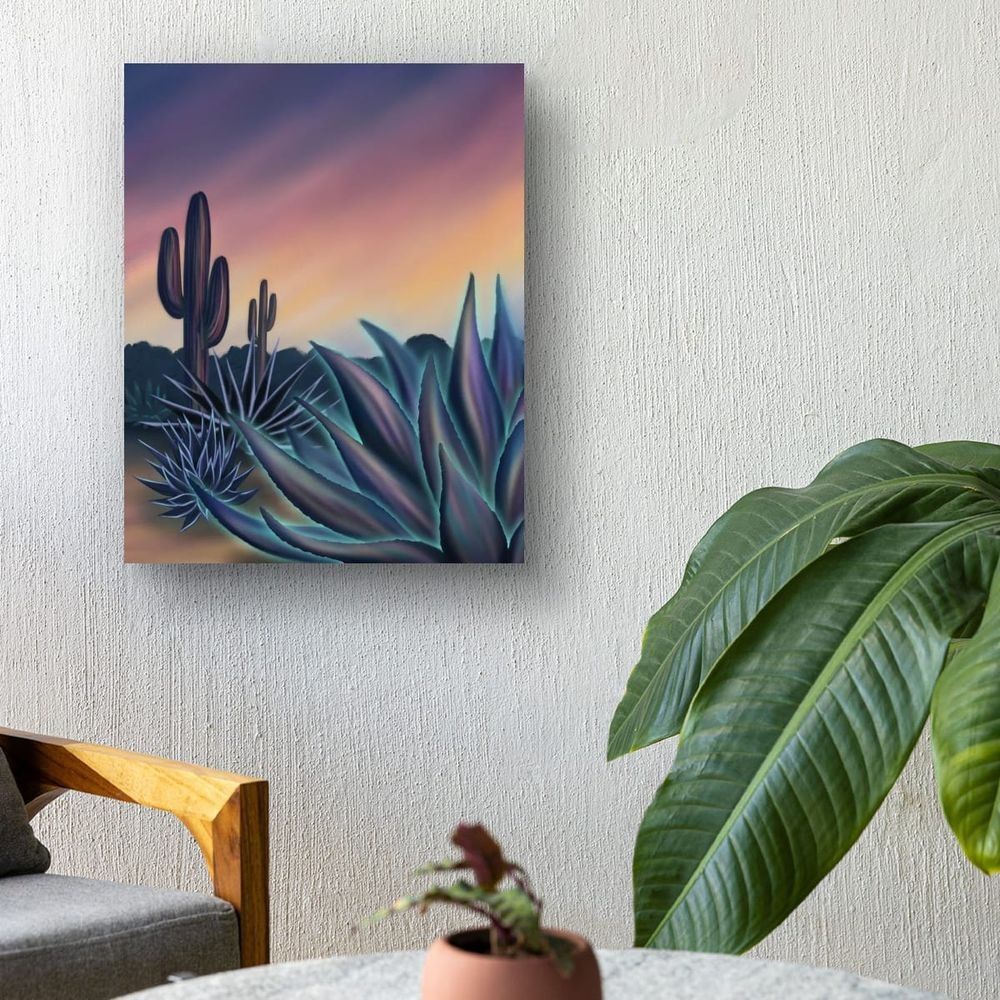 The Hour Between Warm and Cool depicted on a wall above a chair.