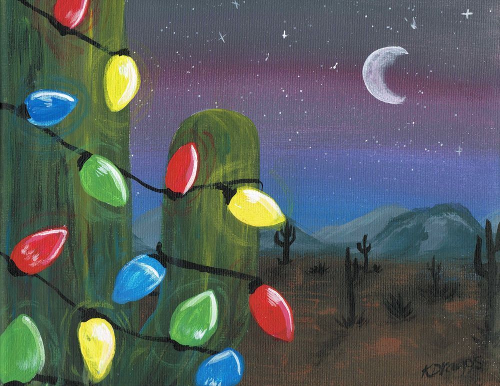 Festive Cactus Acrylic Painting
