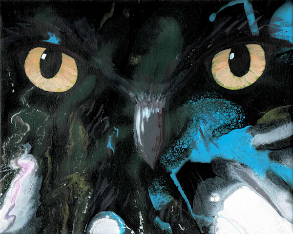 "Owl Eyes" - Original Fluid Art Painting by Paintpourium