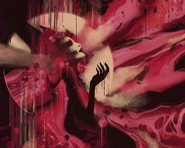 Nocturne of the Nightwalker: Immortal Seduction in a Crimson Digital Artwork