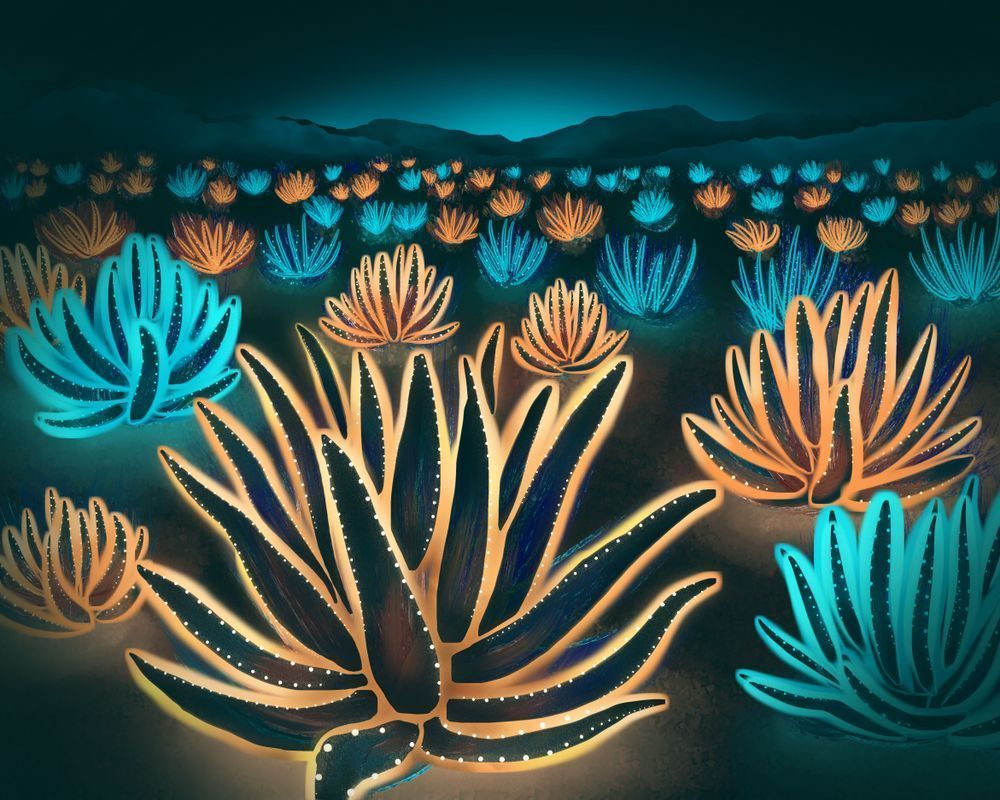 Glowing Agave Fantasy - Illuminate Your Space with Radiant Desert Art