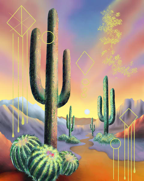Desert Radiance: Digital Painting of a Vibrant Desert Sunset