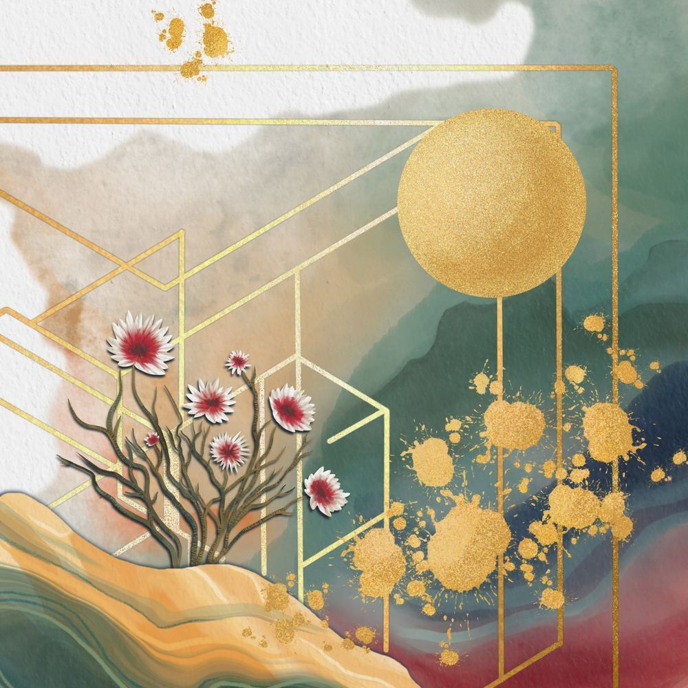 Desert Bloomrise - Vibrant Geometric Floral Artwork