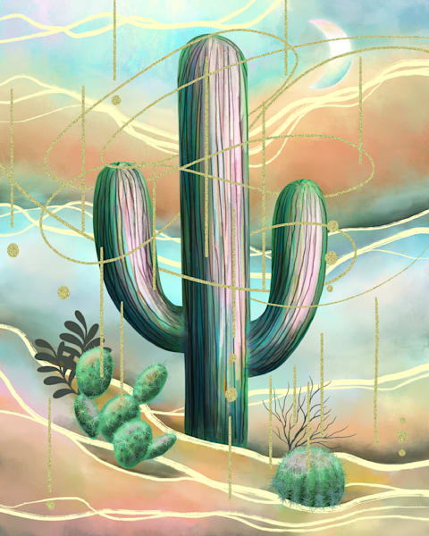Desert Dreamlines in Blue: Digital Painting of a Cosmic Desert Scene