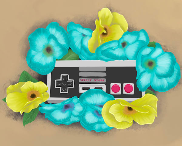 Nin-bouquet on Peach - Procreate Painting Prints and merchandise