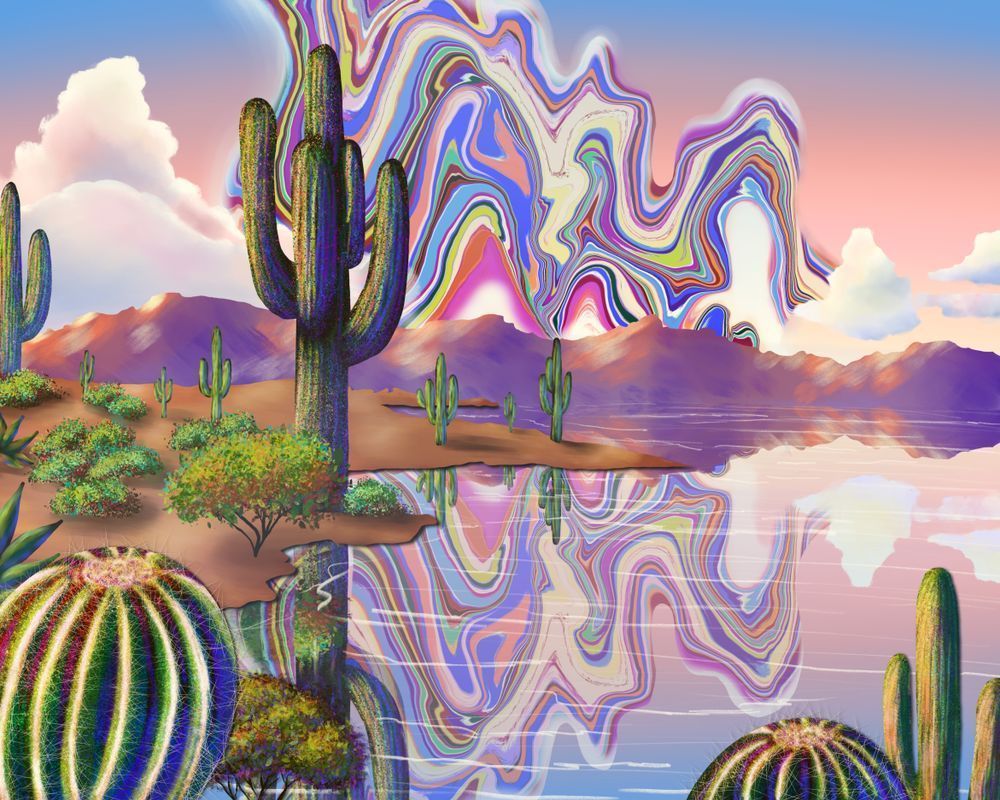 Reflections of a Psychedelic Desert - Unique Cactus Art Prints & Gifts