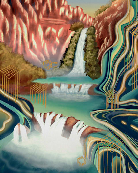 Serenade of the Falls | Enchanting Waterfall Art by Paintpourium