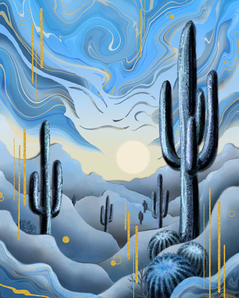 Skyborne Sands: Surreal Digital Painting of a Desert with Cosmic Skies