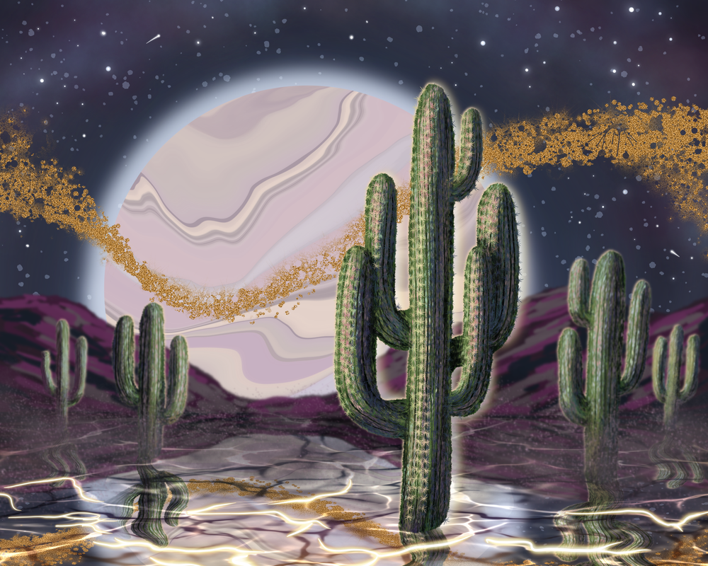 Where Planets Whisper to Cacti Fine Art Print, Contemporary Desert Wall Art