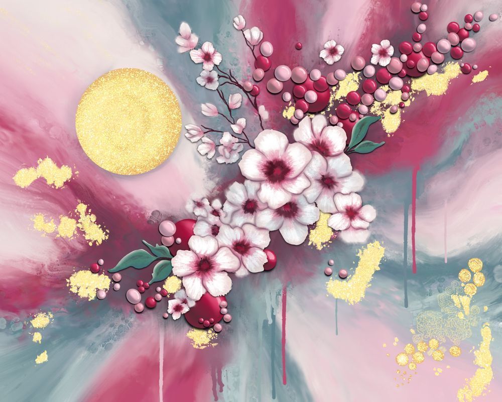 Blossom Radiance - Cherry Blossom Inspired Artwork by Paintpourium