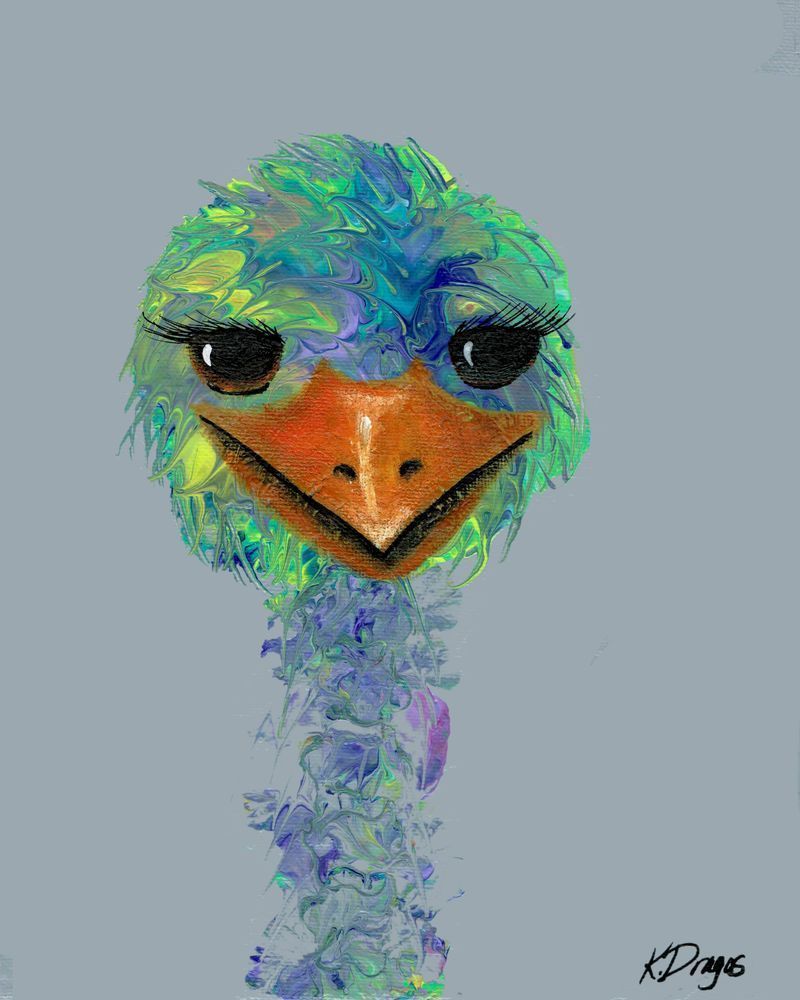 Cute Bird - Embellished Acrylic Fluid Art Painting from Paintpourium