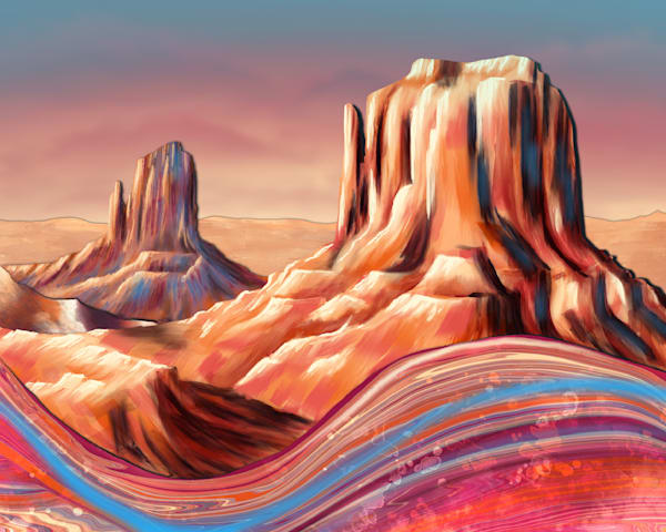 Chromatic Canyons | Vibrant Desert Mesa Art by Paintpourium