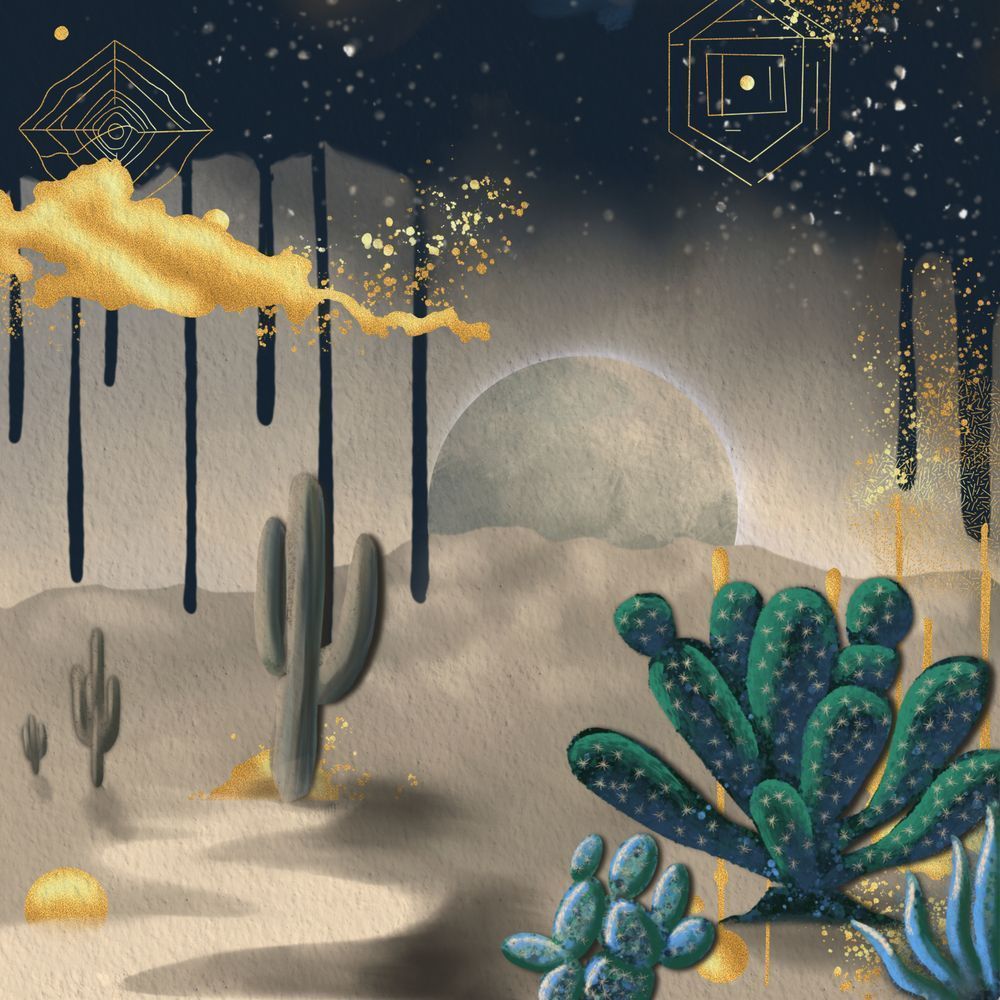Drift Into Dusk - Whimsical Desert Landscape Artwork