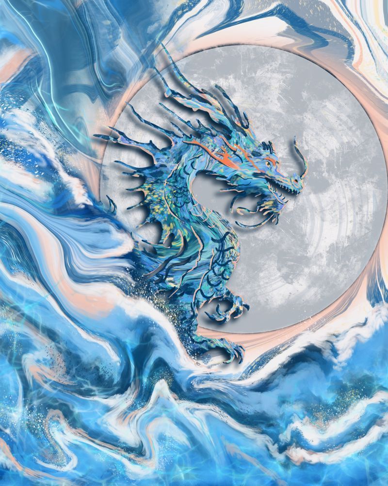 Mystic Currents: A Mesmerizing Dance of Dragon and Water in Digital Fantasy Art