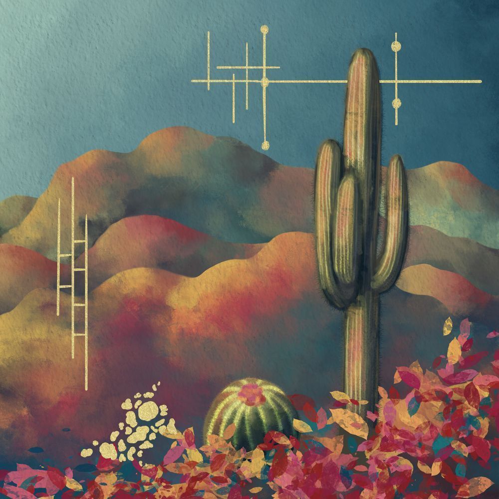 Desert Heartbeat - Vibrant Abstract Cactus Artwork