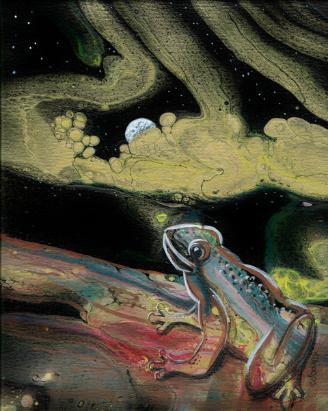"Dart Frog Night - Embellished Fluid Art Painting | Paintpourium"