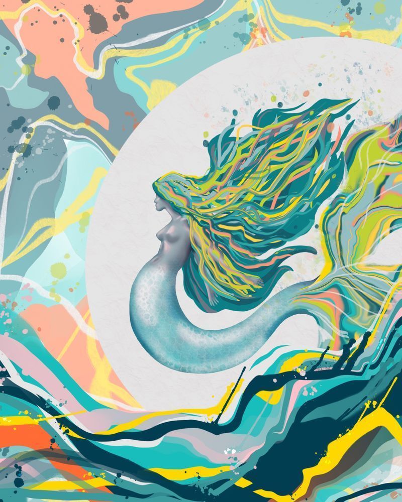 Ocean's Enchantress: A Mermaid's Ethereal Tale Captured in Digital Art