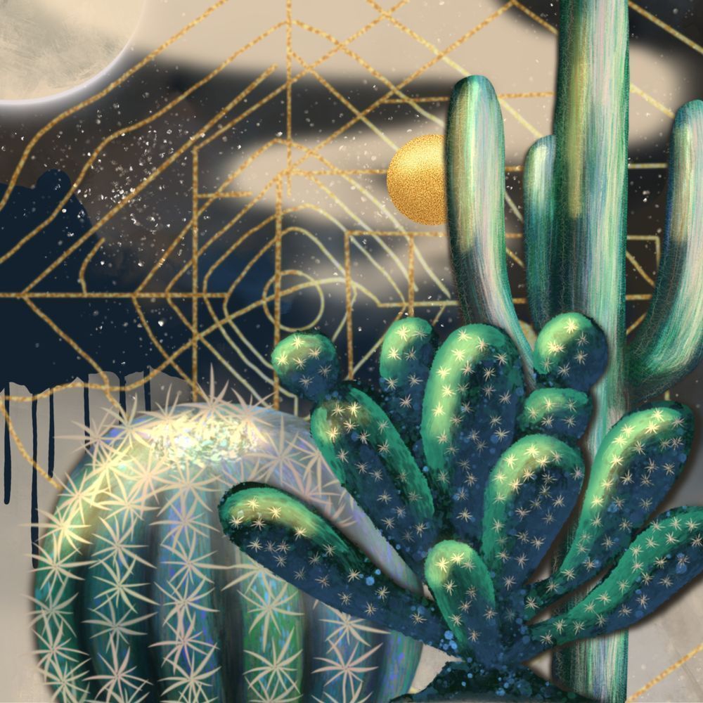 Starlight Succulents - Vibrant Geometric Artwork