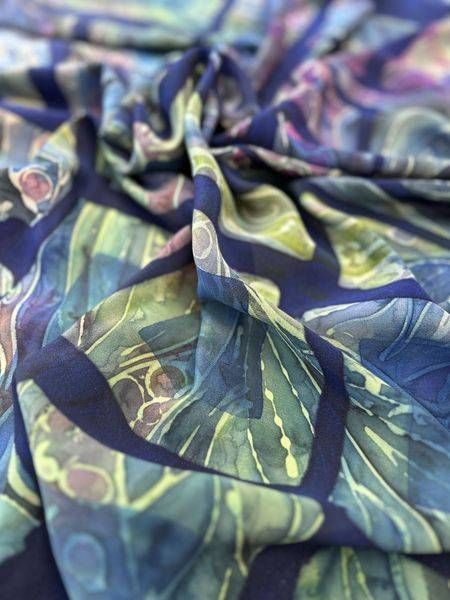 Navy Blue Abstract Silk Satin Scarf