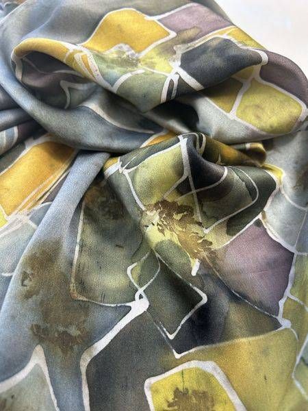 Gold and Olive Abstract Silk Scarf
