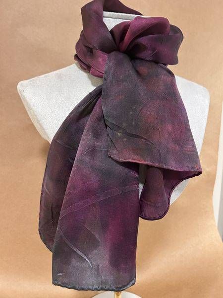 Deep Magenta Botanically Printed Silk Scarf