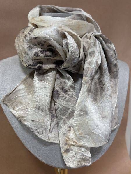 Silver-Grey and Taupe Botanical Silk Scarf