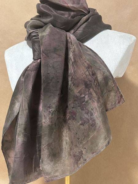 Rose and Taupe Botanical Silk Scarf with Grey and Brown Accents