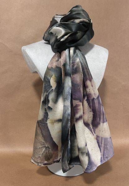 Forest Green Botanical Silk Scarf | Hand-Painted Wearable Art