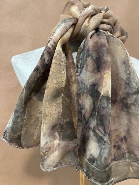 Earth-Toned Botanical Abstract Silk Scarf