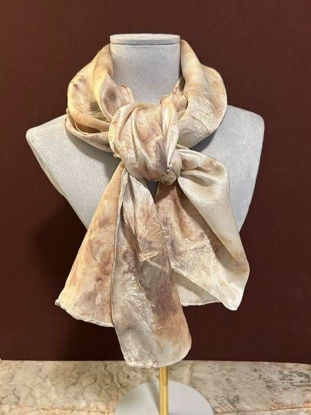 Champaign and rose colored hand painted silk scarf by Debbie Alley