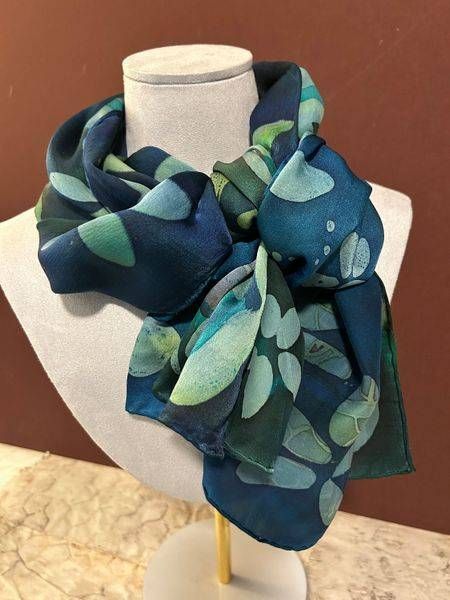 Caribbean Sea-tropical colors hand painted silk scarf by Debbie Alley
