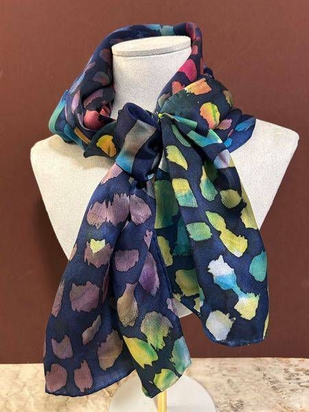 Wearing Sunshine hand painted silk scarf