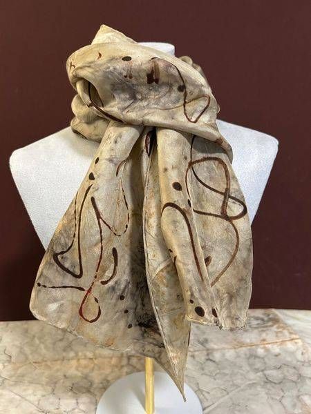 Natural Color Silk Scarf With Artistic Script | Debbie Alley