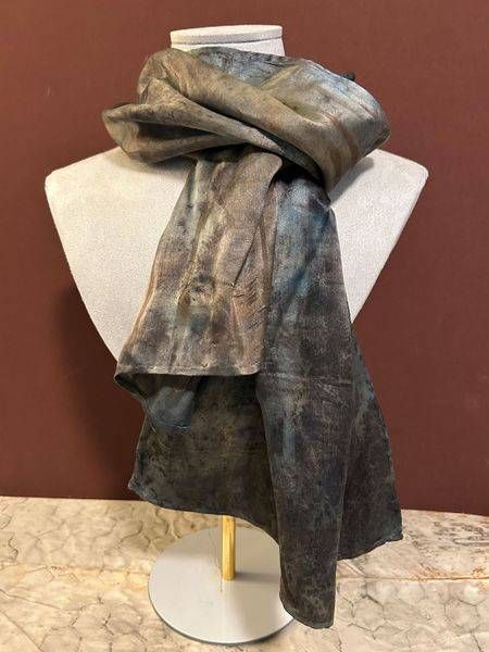 Stone Grey Silk Scarf With Shimmering Highlights Of Blue | Debbie Alley