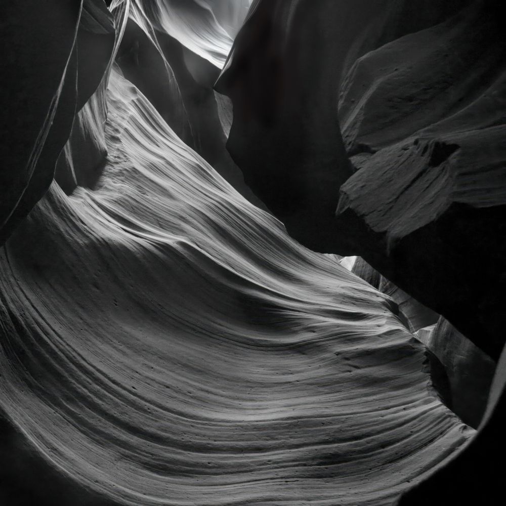 Antelope Canyon Black and White Photo — Curved Slot Canyon Walls Fine Art Print