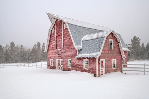Old Red Barn In Snow