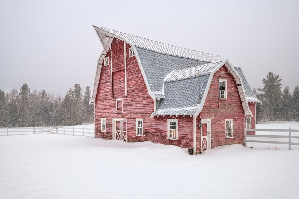 Old Red Barn In Snow